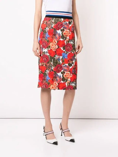 Shop Marni Floral Print Midi Skirt In Red