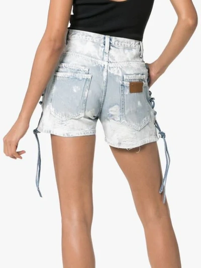 Shop Faith Connexion Lace-up Distressed Denim Shorts In Blue