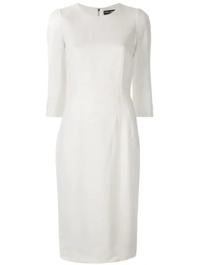 Shop Dolce & Gabbana Fitted Midi Dress In W0001 Natural White