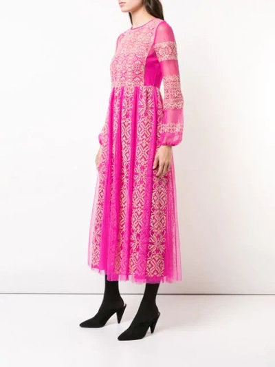 Shop Red Valentino Lace Detail Long Tulle Dress In Pink