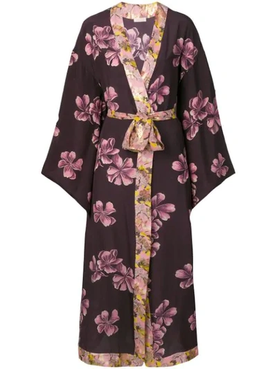 Shop Anjuna Long Printed Kimono In Purple