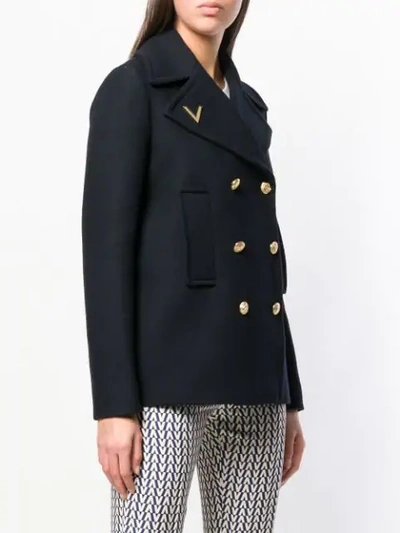 Shop Valentino Logo Embroidered Peacoat In Blue