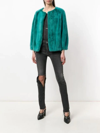 Shop Liska Fitted Fur Jacket - Green