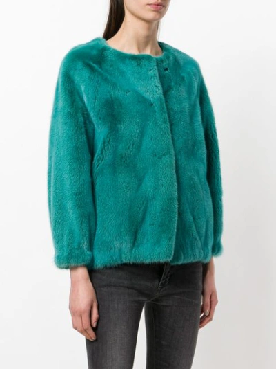 Shop Liska Fitted Fur Jacket - Green