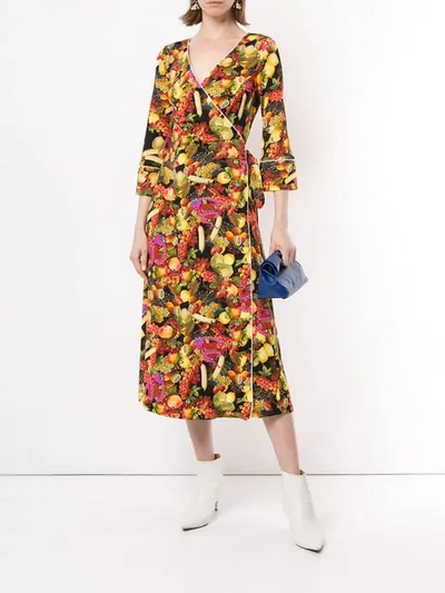 Shop Ultràchic Fruit Print Wrap Dress In Multicolour