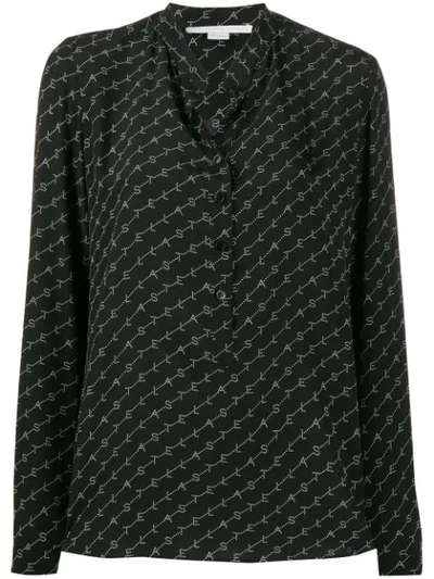 Shop Stella Mccartney Logo Print Silk Shirt In Black