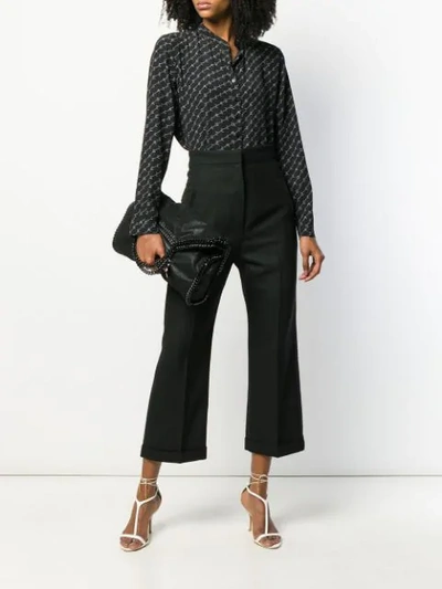 Shop Stella Mccartney Logo Print Silk Shirt In Black