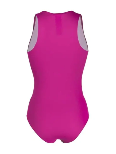 Shop Balmain Plunging Neckline Buttoned Swimsuit - Pink