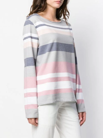 Shop Juvia Striped Round Neck Sweatshirt In White