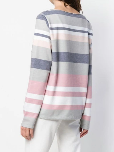 Shop Juvia Striped Round Neck Sweatshirt In White