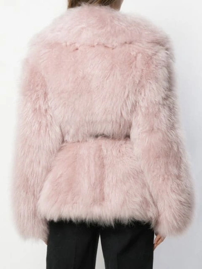 PRADA BELTED GOAT FUR JACKET - 粉色