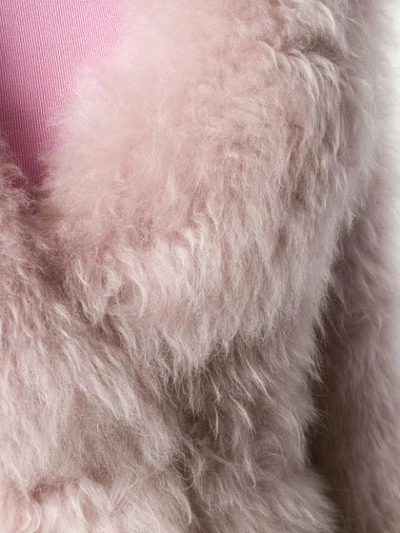 Shop Prada Belted Goat Fur Jacket In F0d61 Camelia