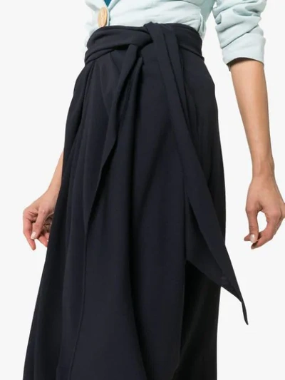 Shop Jacquemus Split Draped Tie Waist Midi Skirt In Blue