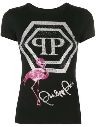 Shop Philipp Plein Flamingo Print T-shirt In Black