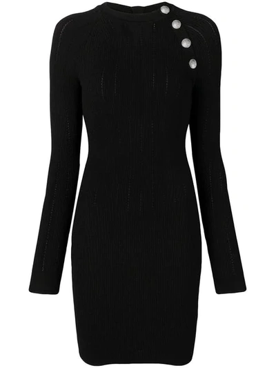 Shop Balmain Fitted Button Dress In Black