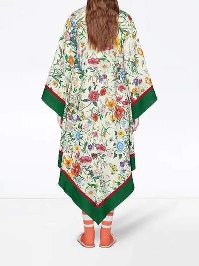 Shop Gucci Flora Print Kimono-style Dress In Neutrals