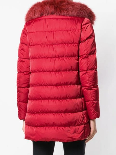 Shop Herno Fur Trimmed Padded Coat In 6450 Rosso
