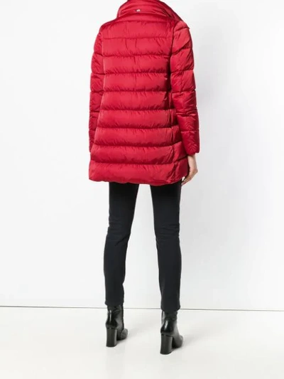 Shop Herno Fur Trimmed Padded Coat In 6450 Rosso