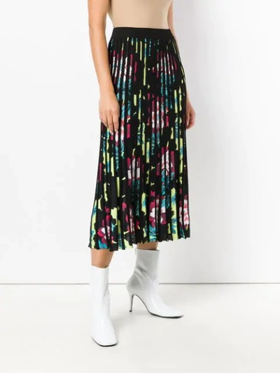 Shop Kenzo Pleated Floral Skirt In Black