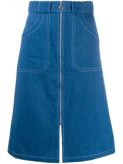 Shop Apc Zip-through Denim Skirt In Blue