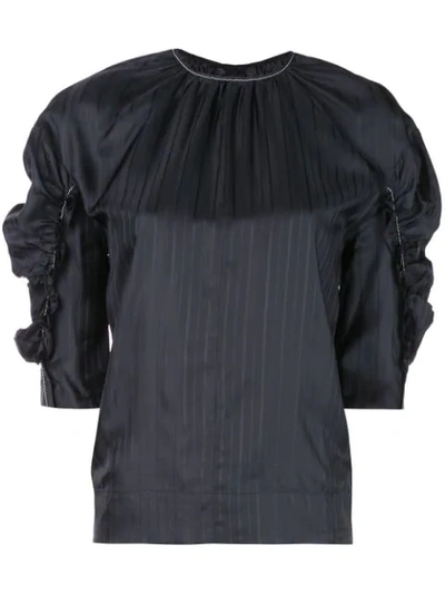 Shop Victoria Victoria Beckham Gathered Sleeve Blouse In Black