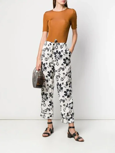 Shop Alexa Chung Floral Print Cropped Trousers In White
