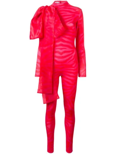 Shop Atu Body Couture Bow Detail Fitted Jumpsuit In Red