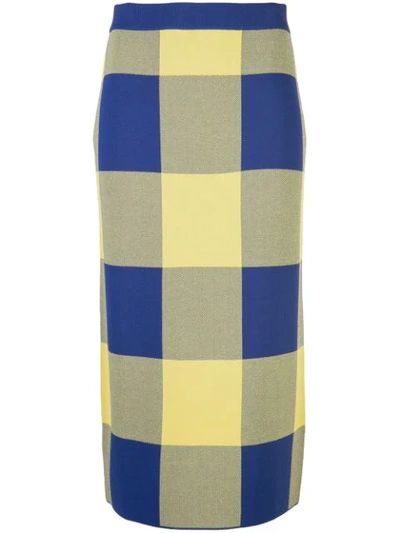 Shop Derek Lam Gingham Jacquard Knit Pencil Skirt In Blue