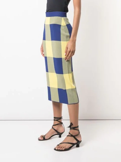 Shop Derek Lam Gingham Jacquard Knit Pencil Skirt In Blue