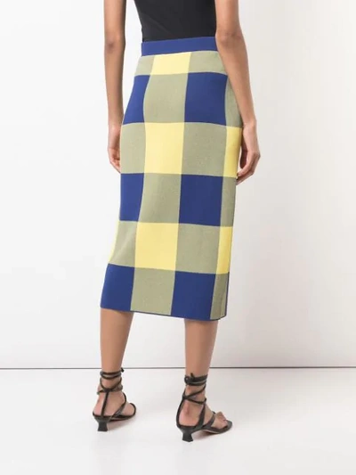 Shop Derek Lam Gingham Jacquard Knit Pencil Skirt In Blue