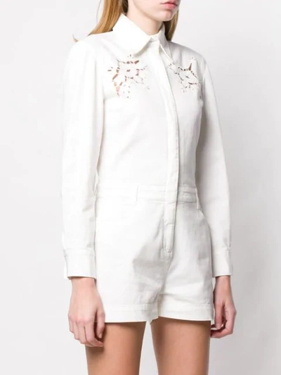 Shop Stella Mccartney Floral Embroidered Denim Playsuit In White