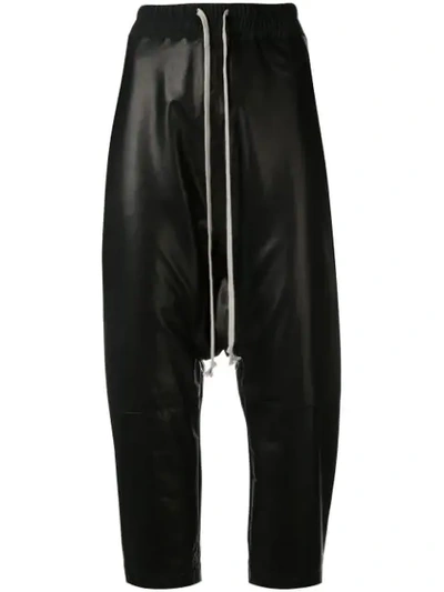 Shop Rick Owens Cropped Leather Trousers In Brown