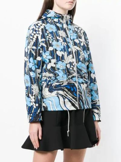 Shop Prada Floral Print Windbreaker Jacket In Turchese