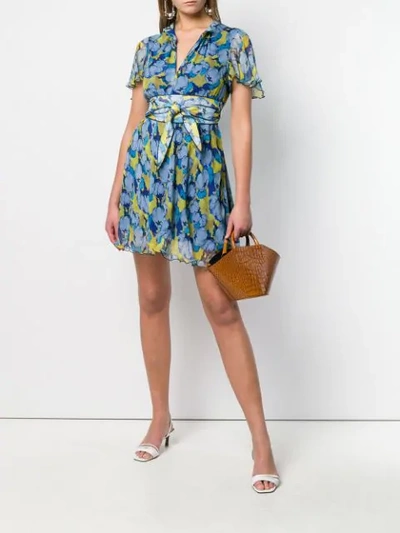 Shop Pinko Floral Print Wrap Dess In Ef2 Mult Cobalto