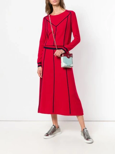 Shop Chinti & Parker Contrast Sweater Midi Dress In Red