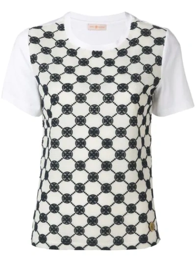 Shop Tory Burch Woven Logo T-shirt In White