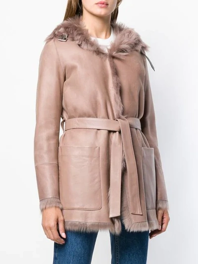 Shop Belstaff Fur Lined Belted Coat In Neutrals