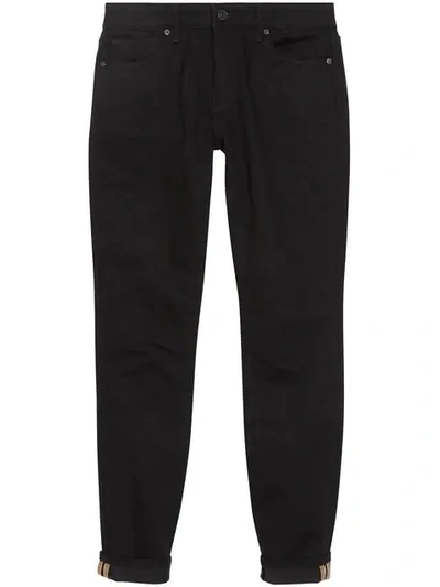 Shop Burberry Check Detail Skinny Fit Japanese Denim Jeans In Black