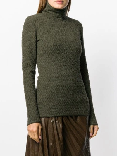 Shop Victoria Beckham Textured Knit Roll Neck Sweater - Green