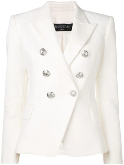 Shop Balmain Button Embellished Blazer In White