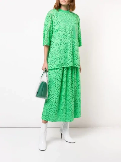 Shop Tibi Lace Midi Skirt In Green