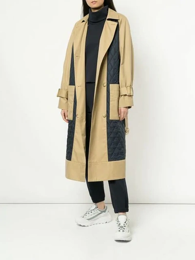 Shop Tibi Quilted Trench Coat In Brown