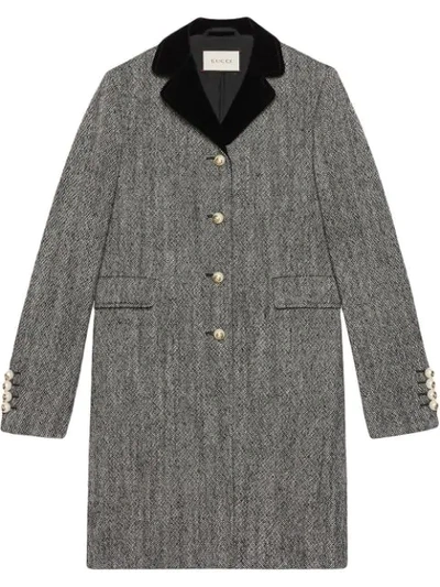 Shop Gucci Single-breasted Wool Coat In Grey