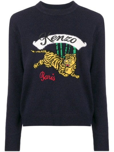 Shop Kenzo Bamboo Tiger Knitted Sweater - Blue