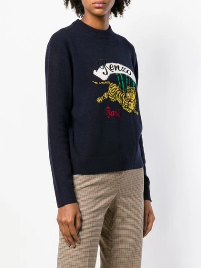 Shop Kenzo Bamboo Tiger Knitted Sweater - Blue