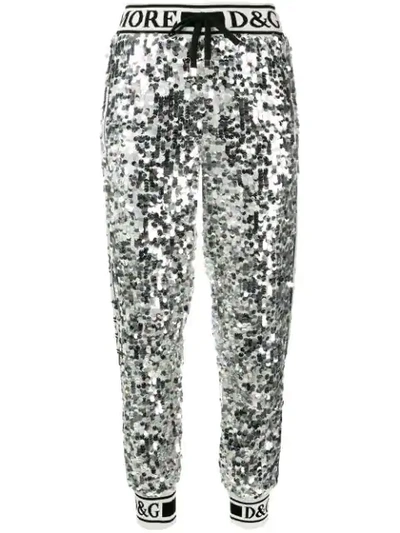 Shop Dolce & Gabbana Sequin Embellished Trousers In Silver