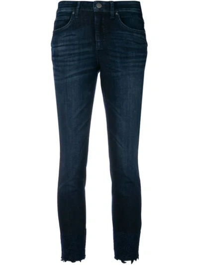 Shop Cambio Lace Hem Skinny Jeans In Blue