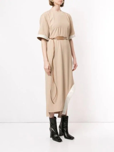 Shop Victoria Beckham T-shirt Belted Dress With Appliqué In Neutrals