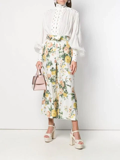 Shop Zimmermann Floral Print Culotte Trousers In White