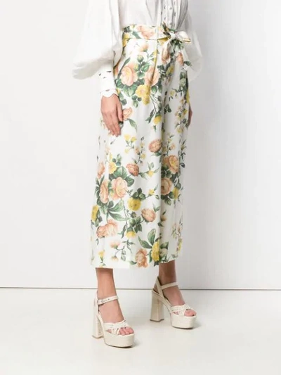 Shop Zimmermann Floral Print Culotte Trousers In White